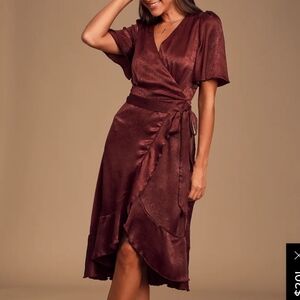 Lulus wrapped up in love dress burgandy